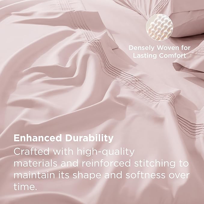 Bedsure Deep Pocket Twin Sheets Set - Fits Mattresses Up to 21 Inches Thick -3 Piece GentleSoft Bed Sheets, Moisture Wicking, Soft & Cooling Bedsheet & Pillowcases, Easy & Secure Fit, Blush Pink