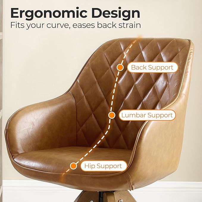 Zouron Mid Century Modern Accent Chair with Wooden Legs, Upholstered Swivel Chair No Wheels, Side Accent Armchair Vanity Chair for Small Space Home Office Living Room Bedroom, Claybank