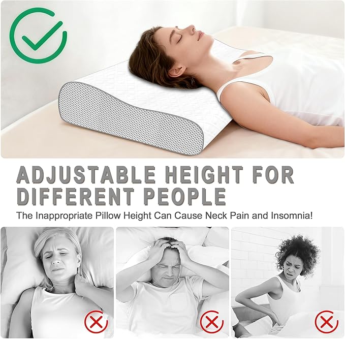 Cervical Pillow for Neck Pain Relief, Memory Foam Pillow, Ergonomic Adjustable Contour Bed Pillow for Side, Back & Stomach Sleepers (2, 23.6 * 15.7inch)