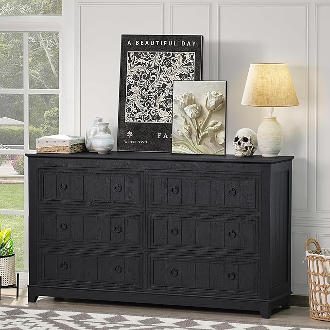 Bedroom Dresser and Nightstand Sets 4 Piece, Farmhouse 6 Drawers Dresser & 40.5" Tall Chest of Drawers,18" Nightstands with Charging Station,54" Wide Furniture Dressers for Bedroom,Living Room