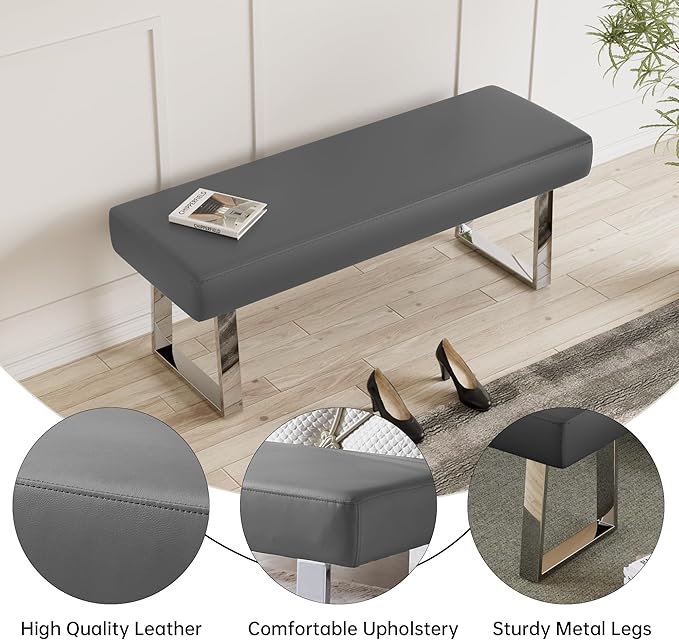JIEXI Bedroom Bench, Bed end upholstered Bench, Indoor Corner Small Footstool with Metal Legs, for Kitchen entryway Dining Room and Living Room Window