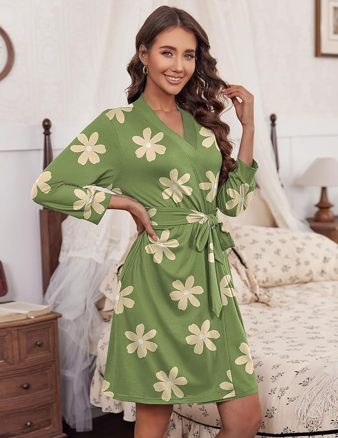 HOTOUCH Womens Robe Lightweight Short Knit Bathrobe Soft Ladies Sleepwear with Pockets