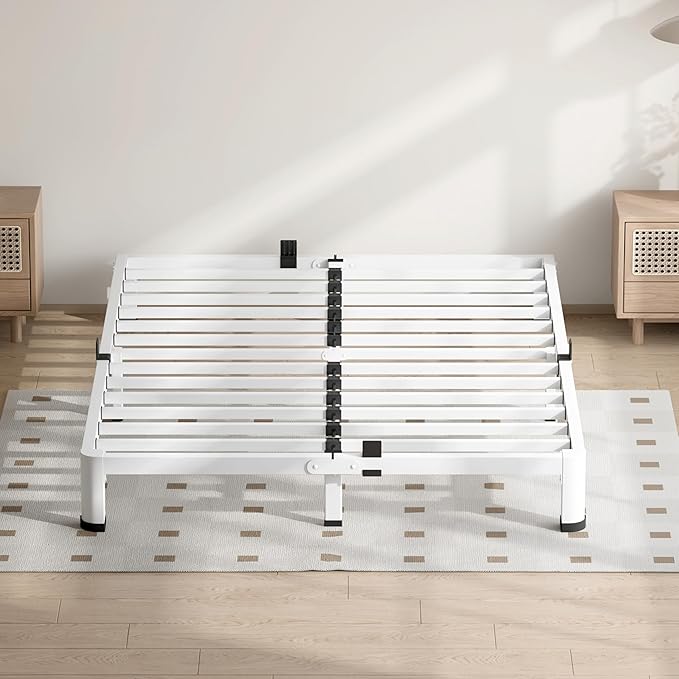 4 Inch White King Size Bed Frame, 3500Lbs Heavy Duty Metal Platform with Round Corner Legs Mattress Slide Stopper, Steel Slat Support No Box Spring Needed, Noise Free, Non-Slip, Easy Assembly
