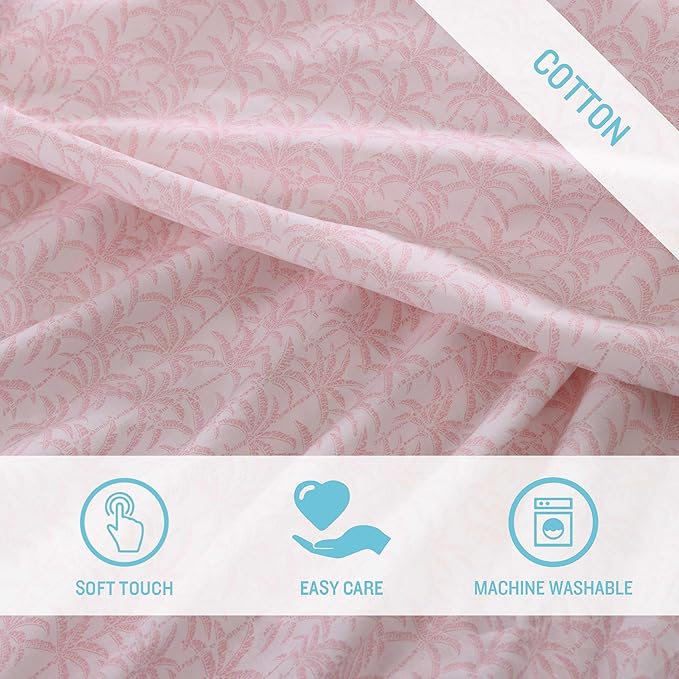 Tommy Bahama - King Sheets, Organic Cotton Coastal Bedding Set, Softens with Each Wash, 200 Thread Count (Lovely Palms Pink, King)