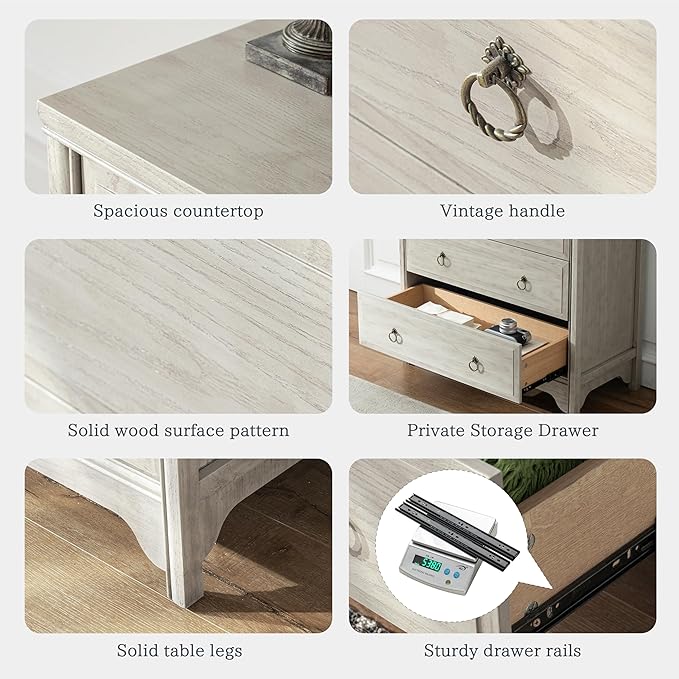 Chogori Solid Wood Dresser for Bedroom- Natural Wood Veneers & Water Based Paint Finished- Vintage Chests of Drawers, Small 3 Drawer Dresser (2, Antique Gray)