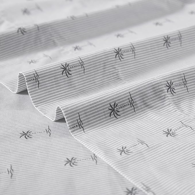 Tommy Bahama - King Sheet Set, Cotton Percale Bedding Set, Crisp & Cool, Stylish Bedding Set (Kew Palms Grey, King)