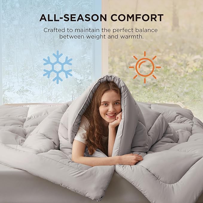 Bedsure Comforter Duvet Insert - Quilted Comforters Oversized King, All Season Duvet, GentleSoft Down Alternative Bedding, with 8 Tabs, Gifts for Women/Men, Light Grey, Oversized King 116 x 98 Inches