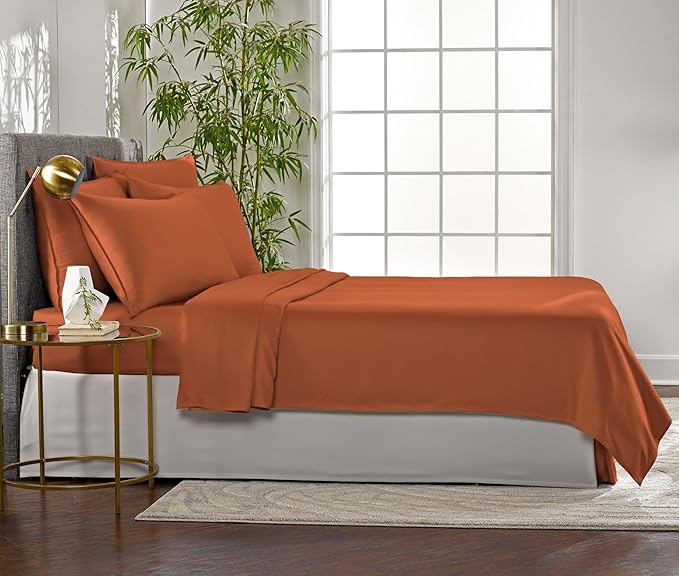 Pure Bamboo King Sheets, Genuine 100% Organic Viscose Derived from Bamboo Bed Sheet Set, Luxuriously Soft & Cooling, Double Stitching, 2 Year Quality Promise (King, Terracotta)