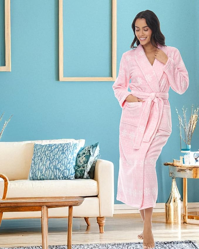 Alexander Del Rossa Plush Robe for Women, Long Fleece Winter Bath Robe, Plus Size