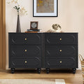 ORRD 3 Drawer Fluted Dresser for Bedroom Set of 2, Mid Century Modern Chest of Drawers, Wood Storage Small Dresser Organizer for Bedroom Living Room Hallway Closet, Black