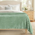 decorUhome Christmas Soft Fleece Sage Green Blanket King Size for Bed, Cozy Fluffy Plush Flannel Large Striped Throws for Couch Sofa, Lightweight Decorative Fuzzy Blanket for Woman, 108x90 Inches