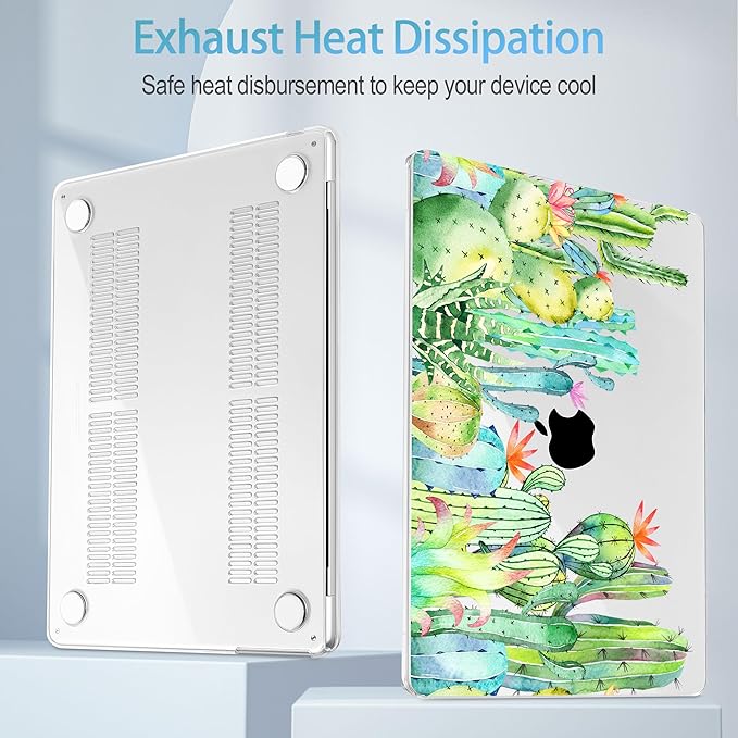 Mektron for 2025 M4 MacBook Air 13.6 Inch A3240 Case Fits 2023 A2681 M2 2024 A3113 M3 Chip with Liquid Retina Display, Printed Plastic Hard Shell Cover for MacBook Air 13.6", Watercolor Cactus