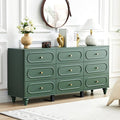 9 Drawer Fluted Dresser for Bedroom, Mid Century Modern Chest of Drawers, Wood Storage Small Dresser Organizer for Bedroom Living Room Hallway Closet, Green