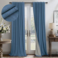 Denim Blue Blackout Curtains & Drapes 84 Inch Length 2 Panels Set Faux Linen 100% Black Out Room Darkening Soundproof Country Blue Curtains for Bedroom Living Room Back Tab Pocket 52x84 Long Drapes