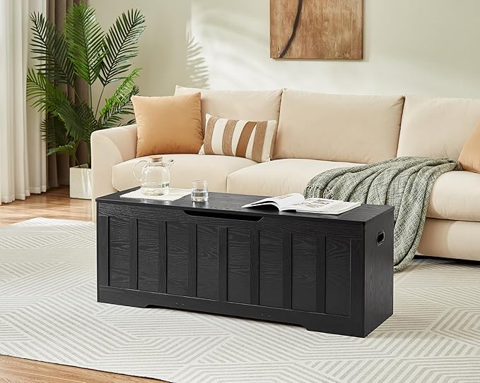 51.2" Storage Chest Extra Large,Storage Bench with 2 Safety Hinges,Shoe Bench,51.2 * 15.7 * 19.1 inches,Wooden Trunk for Bedroom,livingroom,entryway,Supports 220 lb,Easy Assembly(Black).