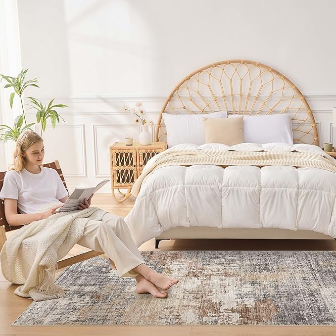 3x10 Washable Runner Rug for Hallway: Soft Neutral Modern Abstract Low Pile Rug Indoor - Carpet for Bedroom Dining Room Kitchen Entryway - Grey Brown