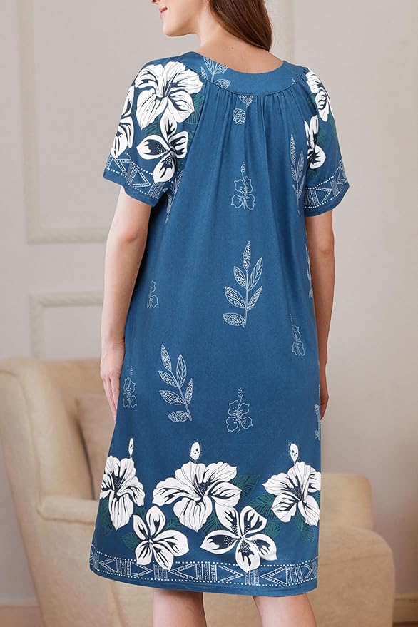 Ekouaer Women Robe Zipper Front Mumu Duster Robes Zip Up Housecoat Soft Sleepwear with Pockets S-3XL