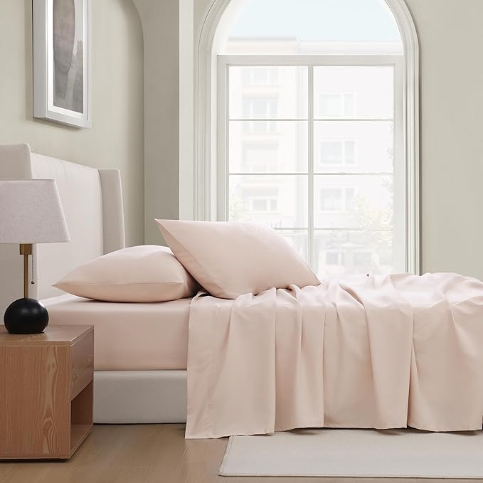 UGG King Sheet Set 4-Piece Luxury Cooling Sheets Deep Pockets Premium Bedding with 2 Pillow Shams Hypoallergenic Machine Washable Soft Lightweight Bed Set for Bedroom, King, Shell Light Pink (Hedi)