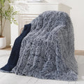 Wemore Shaggy Long Fur Faux Fur Weighted Blanket, Cozy and Plush Sherpa Long Hair Blanket for Adult 20lbs, Fluffy Fuzzy Sherpa Reverse Heavy Blanket for Bed, Couch, Backprint Navy Blue, 60 x 80 Inches