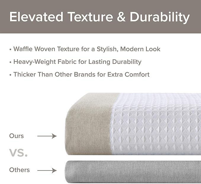 Madison Park Shower Curtain, Waffle Weave, Pieced Design Fabric Shower Curtain with 3M Scotchgard Moisture Management, Premium Spa Quality Modern Shower Curtains for Bathroom, Tall 72"x84" Taupe