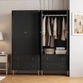HLR 72" Modern Armoire Wardrobe Closet with Doors and Drawers, Bedroom Armoire Cabinet with Hanging Rod, Wooden Clothing Storage Cabinet Set of 2,Black