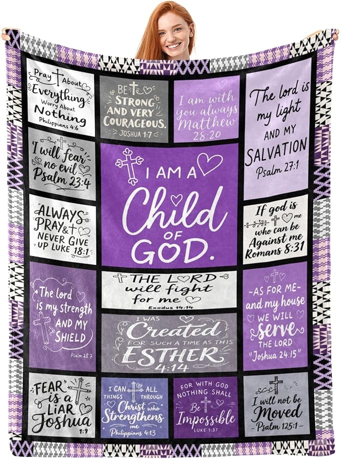 Christian Blanket Gift for Women, Inspirational Throw Blanket for Couch, Soft Lightweight Flannel Blanket, 60"x 80" Thoughts and Prayers Blankets for Bedroom Sofa Living Room Decoration