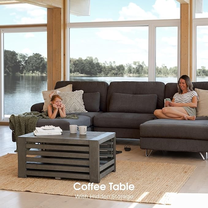 Transformer Table - Solid Wood Extendable Dining Table, Seats 2-12, Extendable Dining Room Table, Space-Saving Furniture, Expandable Dining Furniture (Dark Grey, Table + Coffee Table)