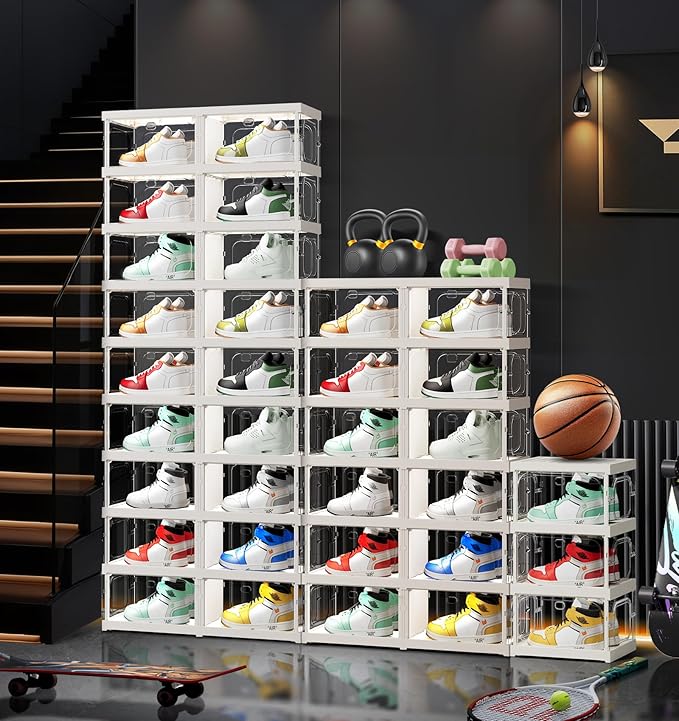 6-Tier 12-Pairs Foldable Shoe Rack with Magnetic Doors,4-Sided Clear Design,Taller Storage for High Shoes & Sneakers,Stackable Shoe Storage Cabinet Space-Saving Organizer for Closet,Cloakroom