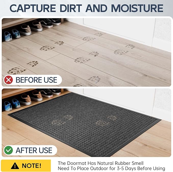 Amyracel Outdoor Indoor Door Mat for Entryway, 24"x72" All Season Weather Outside Door Mat, Low Pile Heavy Duty Rubber Backing Doormat, Stain and Fade Resistant, Inside Door Mats for Home Entry Floor