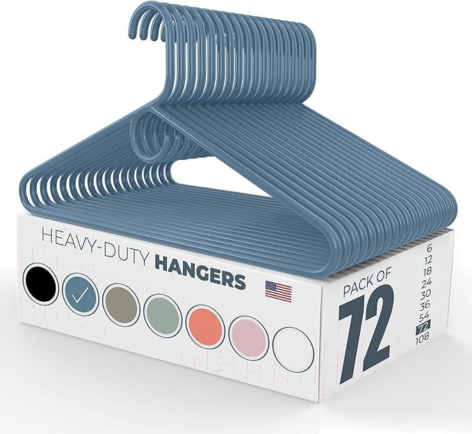 Neaties Heavy Duty Clothes Hangers 50+ Pack (72 Count) – Made in The USA – 8lb Capacity Plastic Hangers for Adult Clothing – Durable for Pants, Coats, Jackets, or Jeans – Blue