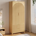 70.1" Arched Wooden Armoire Wardrobe Closet with 2 Doors and 2 Drawers,Fluted Bedroom Armoire with Hanging Rod Shelf,Wardrobe Armoire Closet Cabinet for Bedroom (Natural, 19.7)