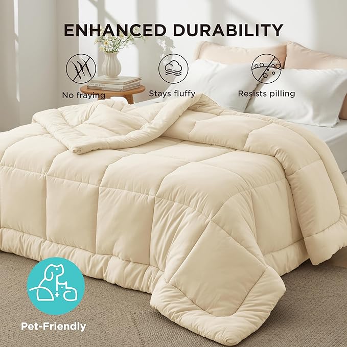 Bedsure Comforter Duvet Insert - Quilted Comforters Oversize Queen, All Season Duvet, GentleSoft Down Alternative Bedding, with 8 Tabs, Gifts for Women/Men, Cream,Oversize Queen 98 x 98 Inches