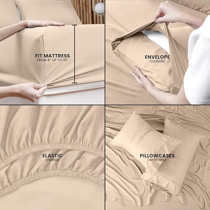 Utopia Bedding Full Sheet Set – 4 Piece Bed Sheets for Full Size Bed, Soft and Breathable Microfiber, Includes 1 Fitted Sheet, 1 Flat Sheet and 2 Pillowcases (Beige)