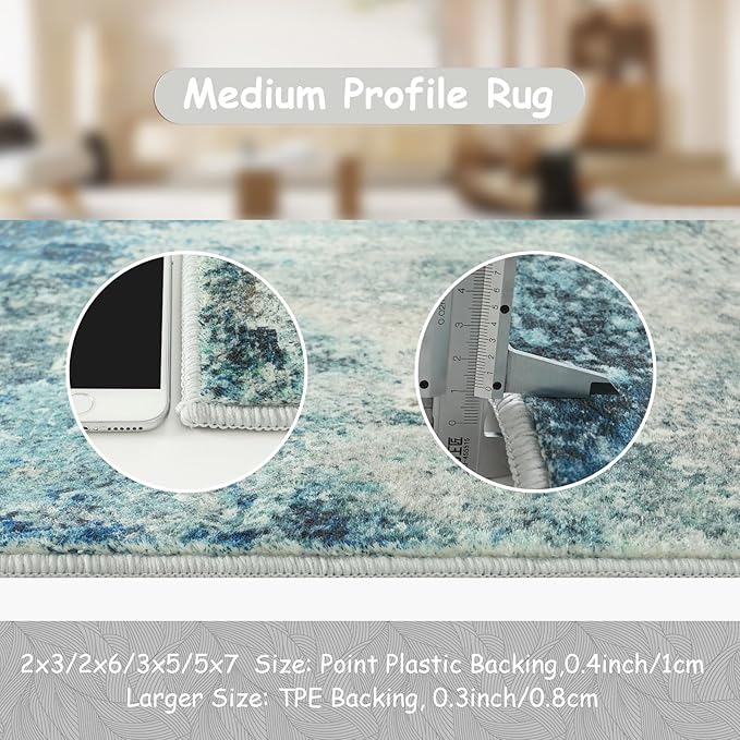 Lahome Modern Abstract Area Rug - Small 2x3 Washable Entryway Rugs Non-Slip Low Pile, Accent Throw Carpet for Kitchen Bath Mats Laundry Front Indoor Doormat,Blue/Grey