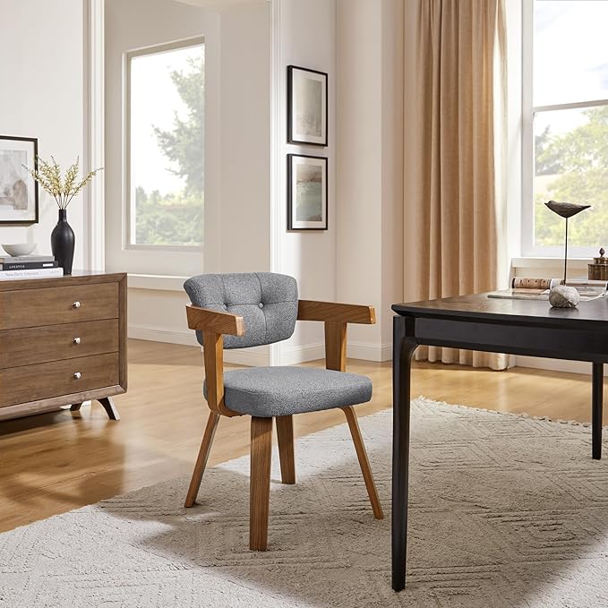 Art Leon Mid Century Modern Dining Chairs - Set of 2 Comfy Fabric Upholstered Dining Chairs, Home Office Chair No Wheels, Accent Arm Chair with Wood Legs for Kitchen Living Room Bedroom, Gray/Walnut