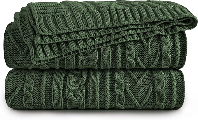 Aormenzy Green Cable Knit Throw Blankets for Couch Bed Sofa, Acrylic Knitted Blanket, Soft Cozy Throw Blanket, 50" x 60"