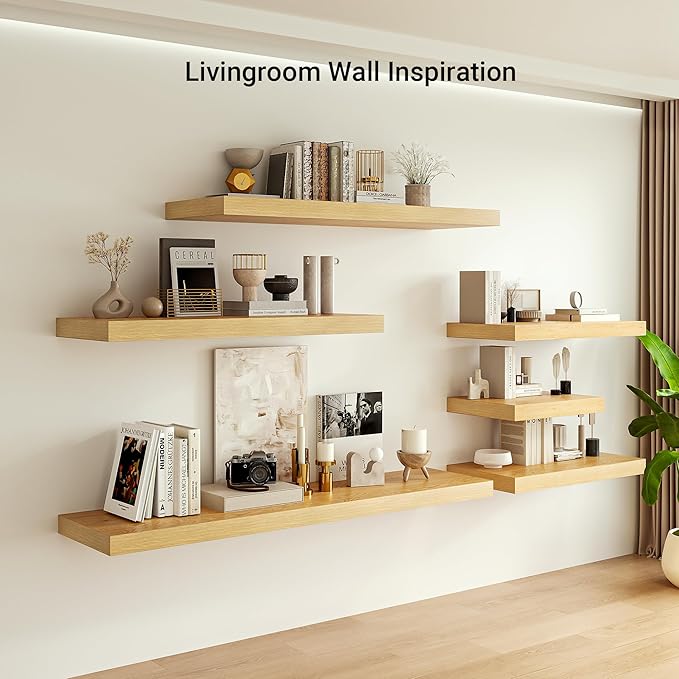 Heimlove 12 Inch Deep Floating Shelves, 55 x 12 inches Long Wall Shelf, Large Extra Display Shelf & Storage Shelf, Rustic Wood Wall Shelves for Fireplace Mantel, Set of 1(Oak)