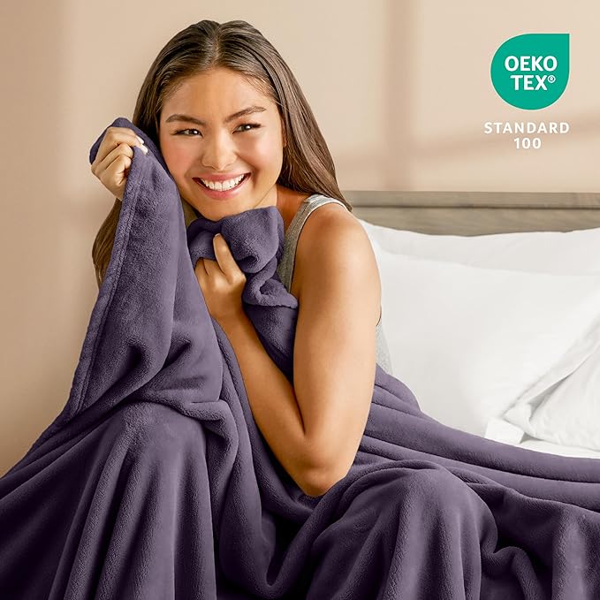Bare Home Fleece Blanket - Full/Queen - Ultra-Soft Lightweight for Bed, Sofa, and Couch - Luxury Microplush - Cozy Warm Blanket (Full/Queen, Eggplant)