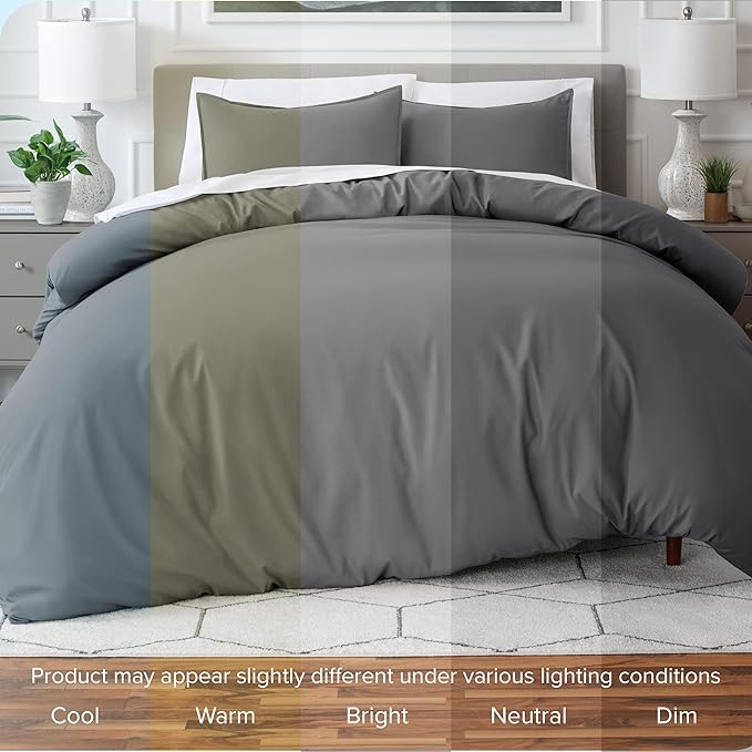 Bare Home Bedding Duvet Cover King Size - Premium 1800 Super Soft Collection - Lightweight, Cooling - Soft Breathable Bedding Duvet Cover (King, Grey)