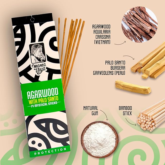 Agarwood with Palo Santo Incense Sticks (14 Mystical Sticks) – Protection, Mystical, Serene & Natural Handcrafted Aroma