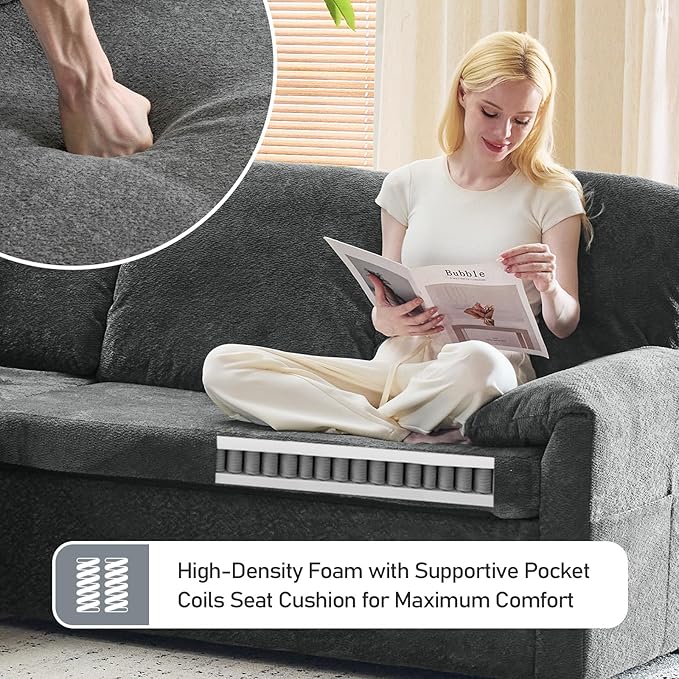 VINGLI Convertible Sofa Bed Couches for Living Room, Sleeper Sofa with Pull Out Couch Bed, Cloud-Like Plush Fleece U-Shape Sectional Couch with Storage Chaise, USB Charging, Side Pockets