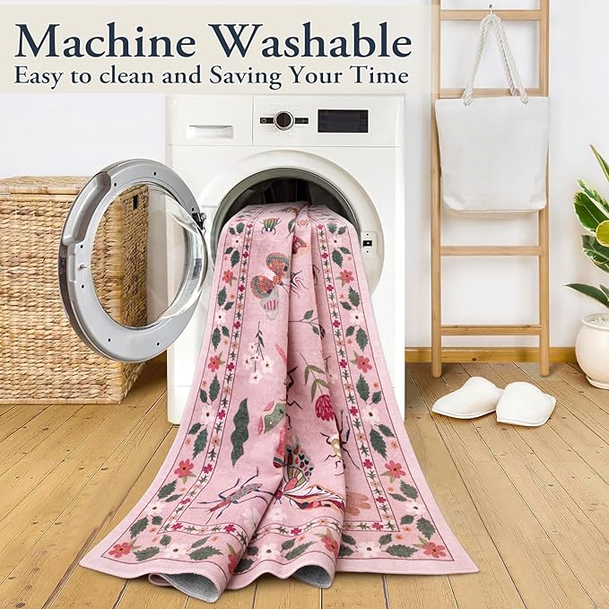 Lahome Insect Washable Small Area Rug, 3x5 Area Rug for Bedroom Living Room, Non-Slip Soft Accent Throw Carpet for Kitchen Office Entryway Bathroom Office, Pink