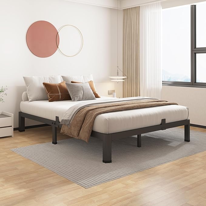ROIL 10 Inch King Bed Frame with Rounded Corner Low Profile Metal Platform 3500LBS Heavy Duty Steel Slats No Box Spring Needed Noise-Free Easy Assembly