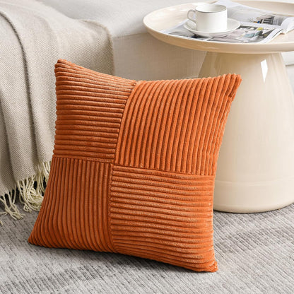 Fancy Homi 2 Packs Burnt Orange Decorative Throw Pillow Covers 18x18 Inch for Living Room Couch Bed Sofa, Farmhouse Boho Home Decor, Soft Corss Corduroy Patchwork Textured Accent Cushion Case 45x45 cm