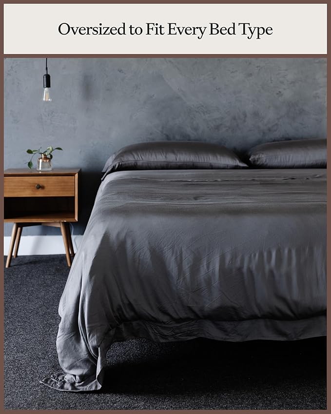 Cozy Earth Luxury Duvet Cover Twin - 100% Viscose from Bamboo - Ultra-Soft, Cooling & Lightweight Duvet Cover - Temperature-Regulating Bedding with Concealed Zip & Interior Snap Closures - Charcoal