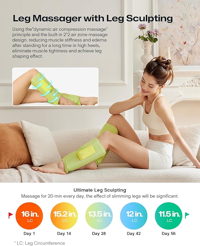 UREVO Smart Calf Massager with AI Massage Adaptation, Air Compression – Cordless Leg Massager for Circulation, Relaxation & Leg Sculpting – 3 Modes & 3 Intensities, Adjustable Heat, Long Battery