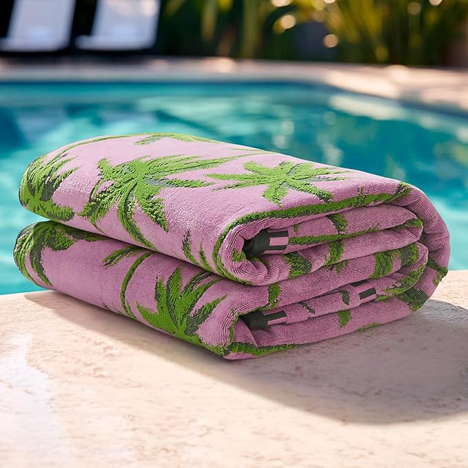 Juicy Couture Palm Trees 36" x 72" 100% Cotton Oversized Beach Towel - Soft, Absorbent, and Quick-Drying, Perfect for Beach, Pool, or Travel