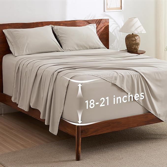 Bedsure Deep Pocket California King Sheet Sets - Fits Mattresses Up to 21 Inches Thick - 4 Piece Bed Sheets, Moisture Wicking, Soft & Cooling Bedsheet & Pillowcases, Easy & Secure Fit, Linen