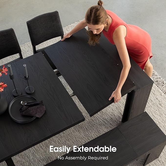 Transformer Table - Solid Wood Extendable Dining Table, Seats 2-12, Extendable Dining Room Table, Space-Saving Furniture, Expandable Dining Furniture (Black, Table + Coffee Table)