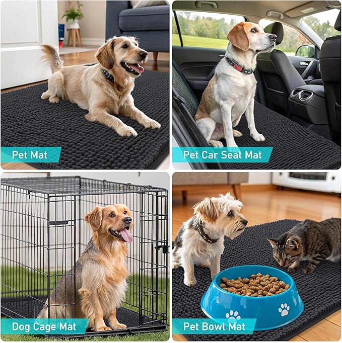 OLANLY Dog Door Mat for Muddy Paws 30x20, Absorbs Moisture and Dirt, Absorbent Non-Slip Washable Doormat, Quick Dry Chenille Mud Mat for Dogs, Entry Indoor Entryway Carpet for Inside Floor, Dark Grey